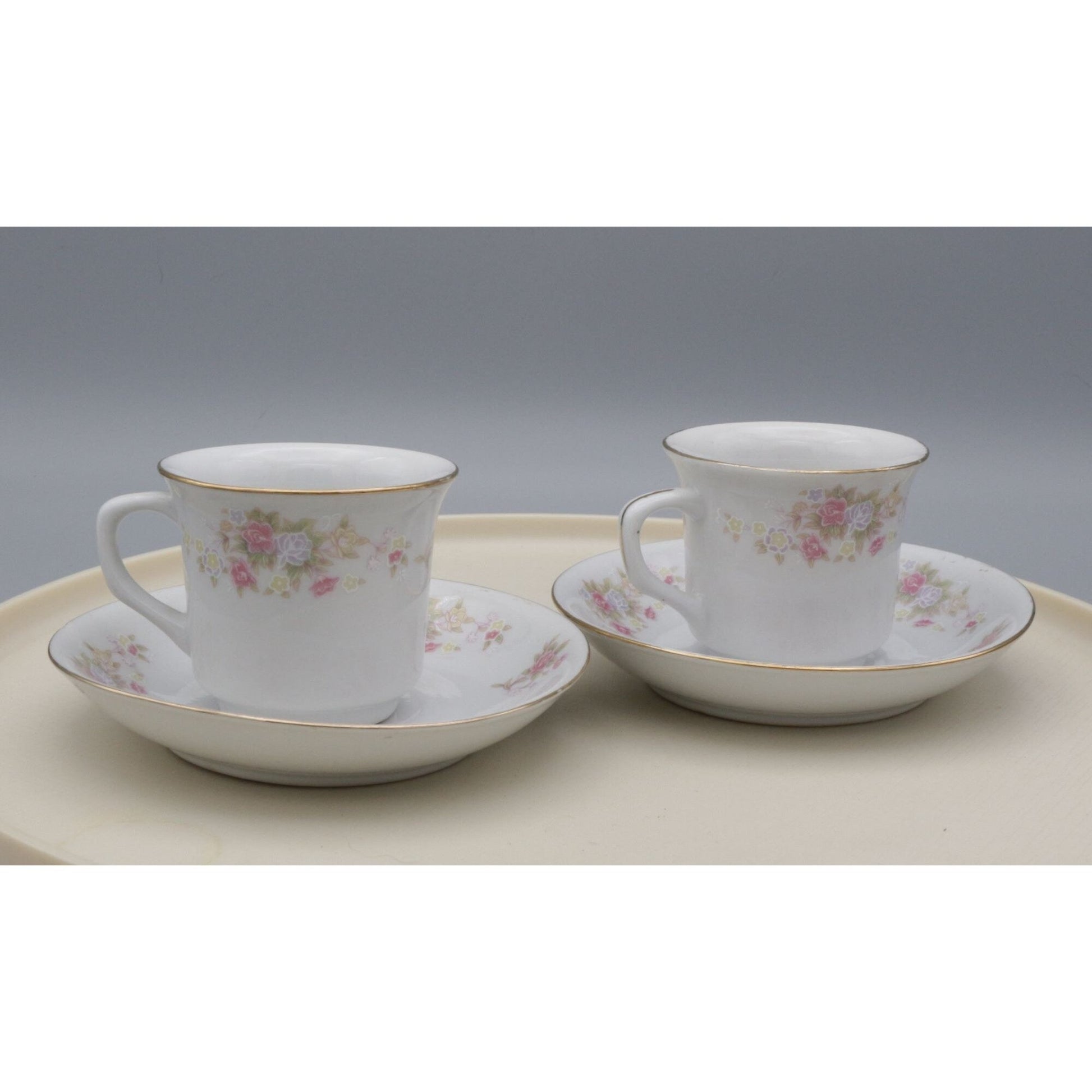 Vintage Floral Teacups on Saucers Porcelain China Set of 2