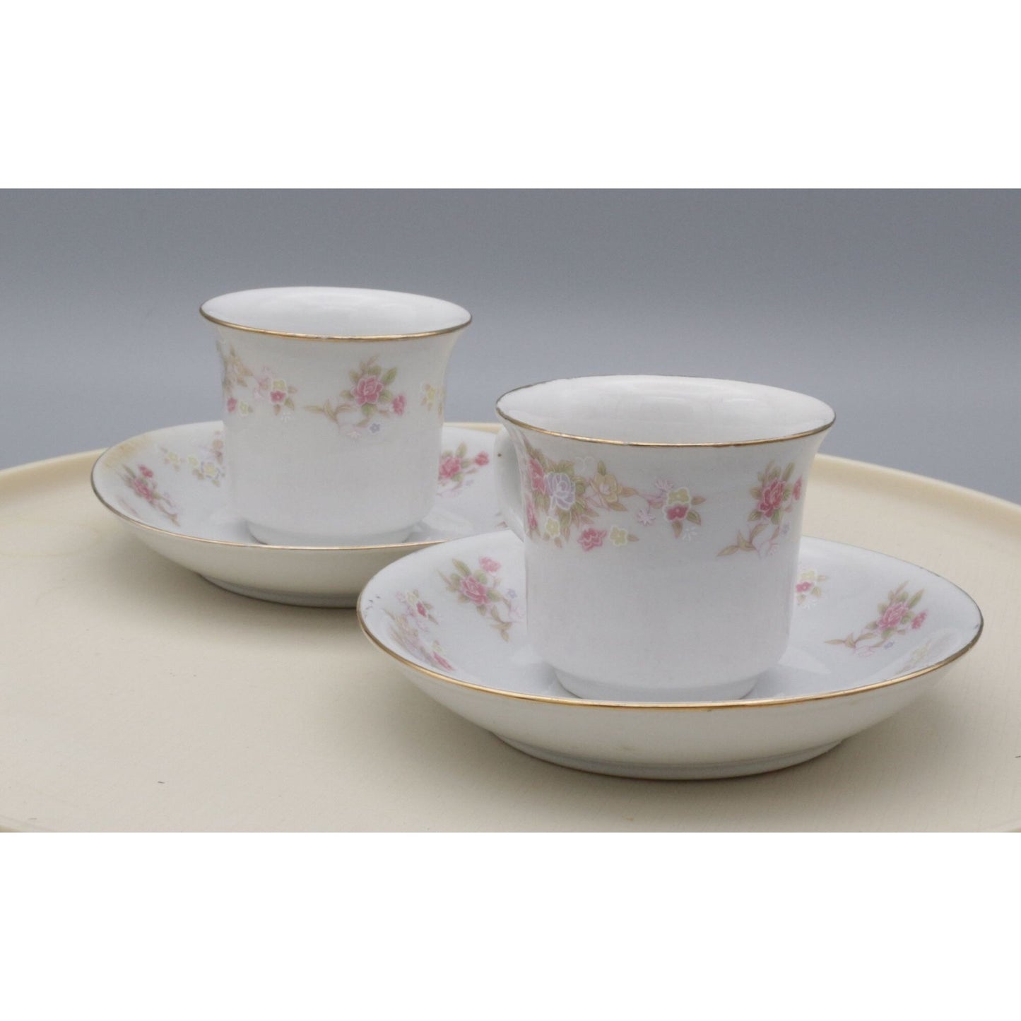 Vintage Floral Teacups on Saucers Porcelain China Set of 2