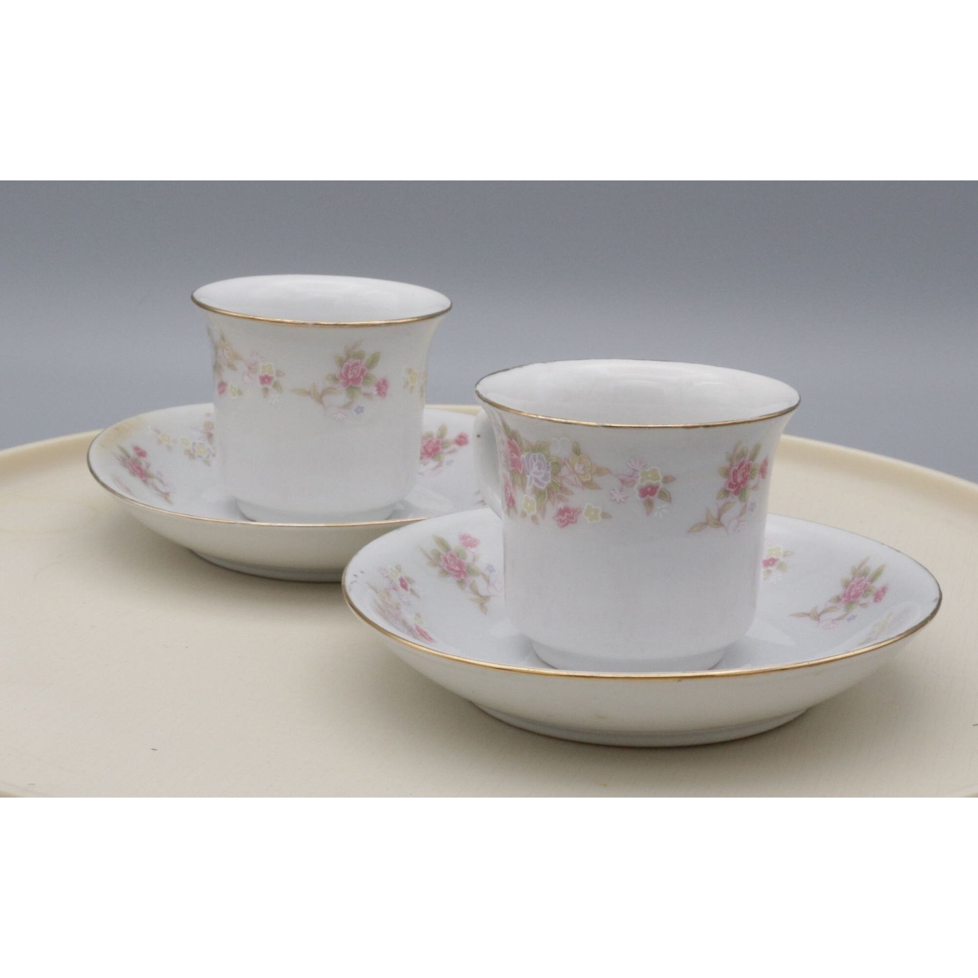 Vintage Floral Teacups on Saucers Porcelain China Set of 2