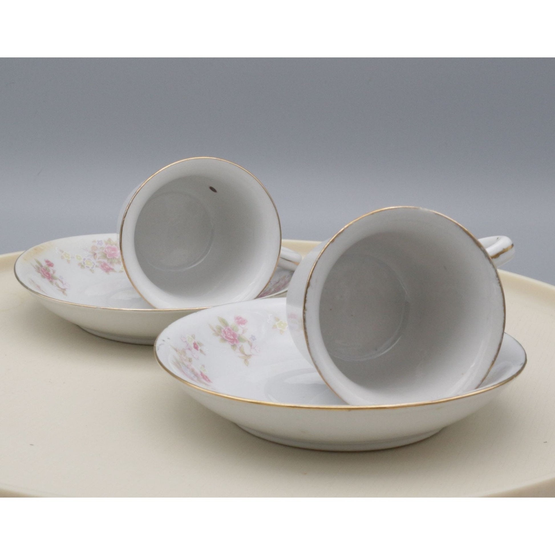 Vintage Floral Teacups on Saucers Porcelain China Set of 2