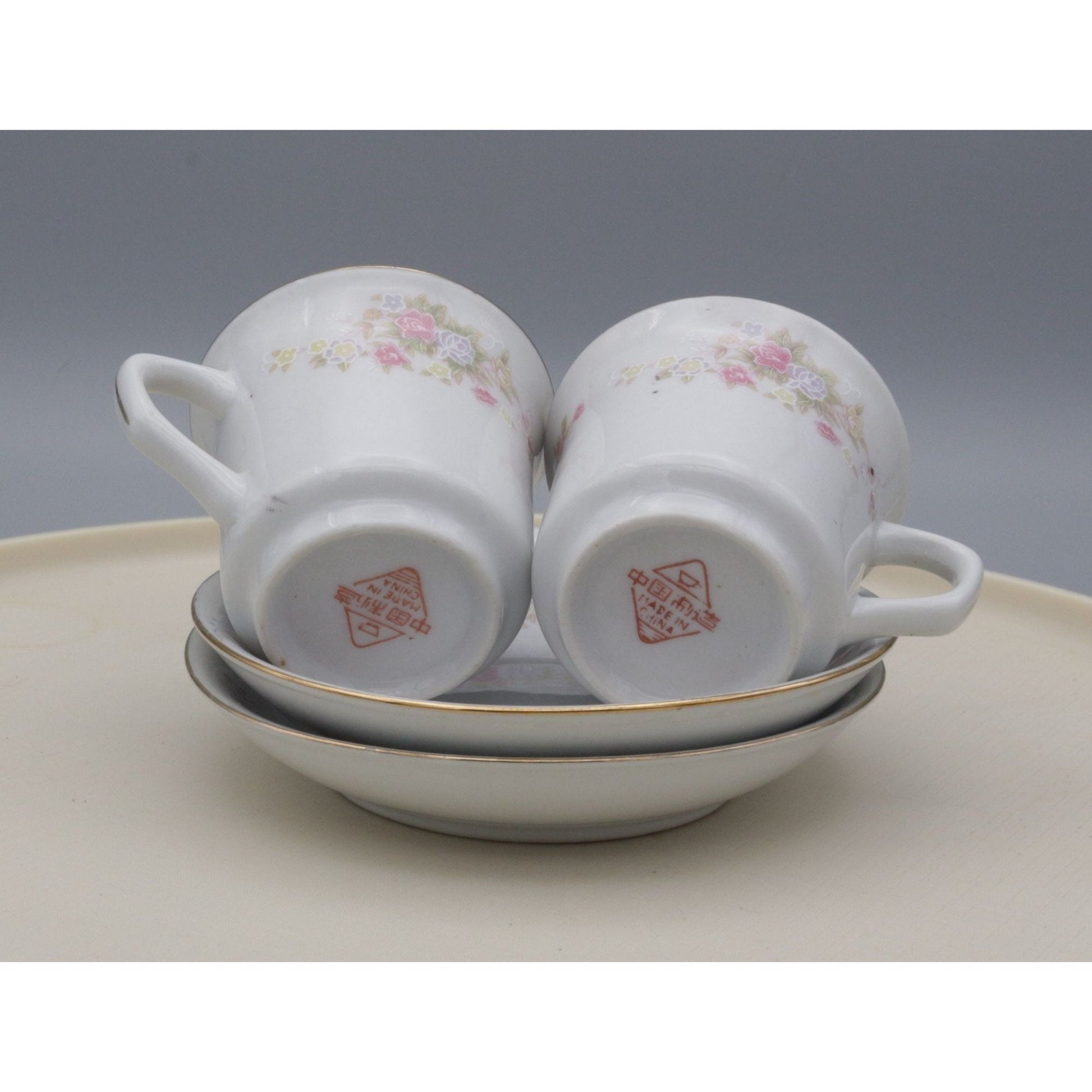 Vintage Floral Teacups on Saucers Porcelain China Set of 2