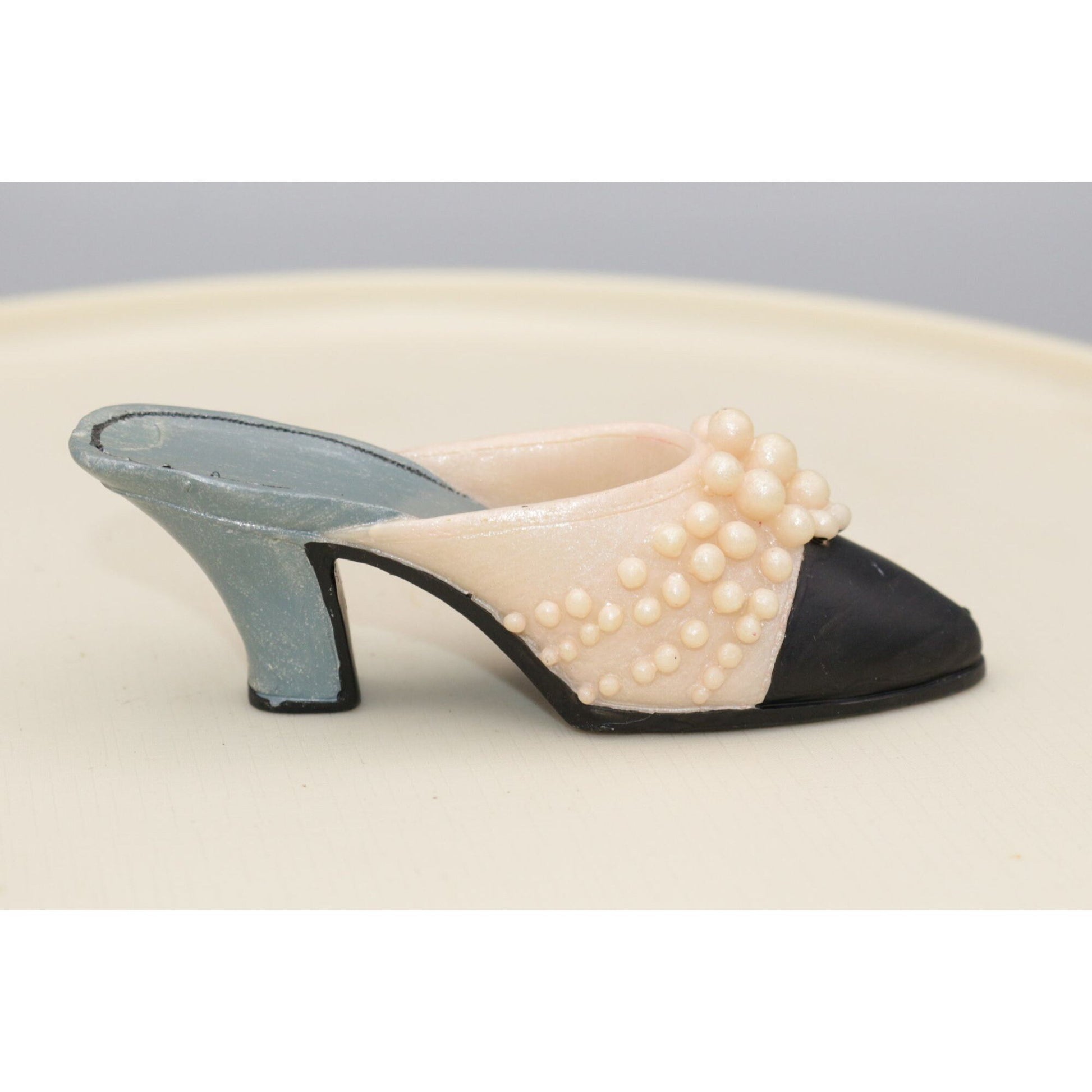Vintage Miniature Shoe Figurine Pink Pearl and Black