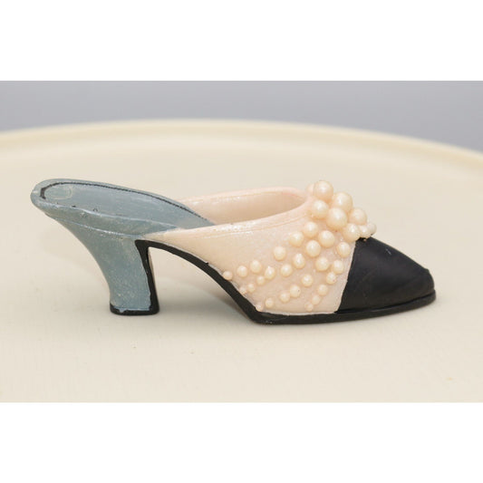 Vintage Miniature Shoe Figurine Pink Pearl and Black