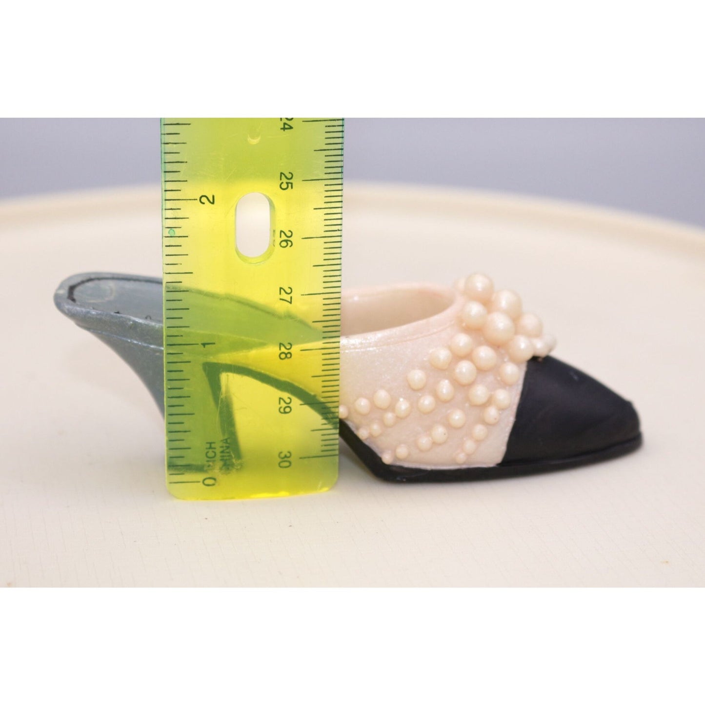 Vintage Miniature Shoe Figurine Pink Pearl and Black
