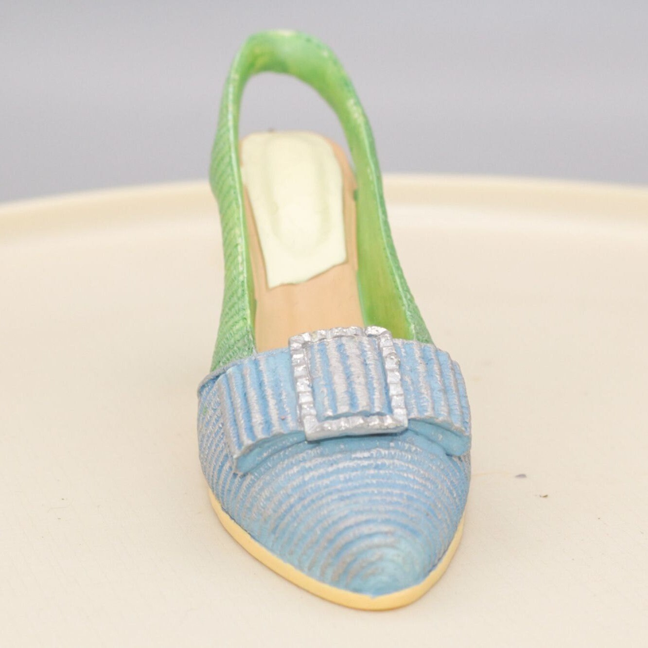 Vintage Shoe Resin Figurine Ornament Blue and Green Heel