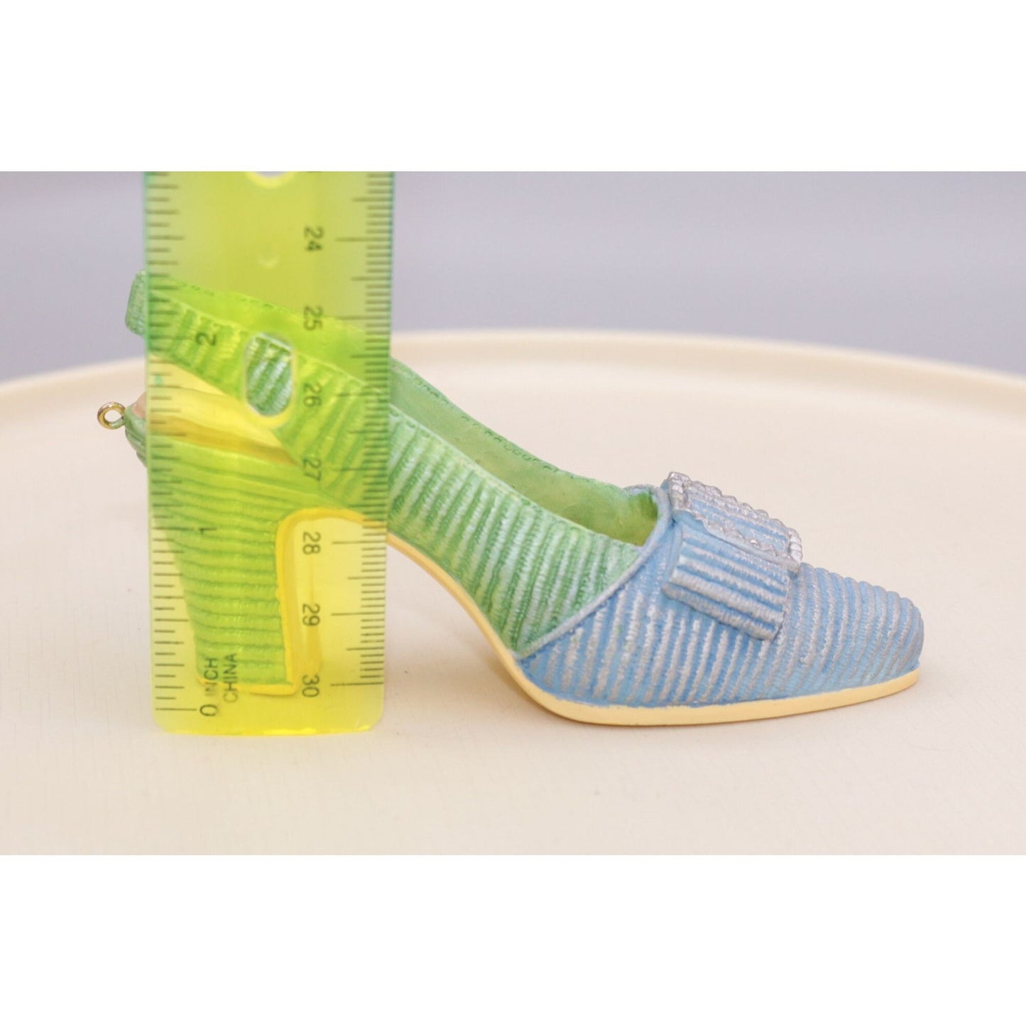 Vintage Shoe Resin Figurine Ornament Blue and Green Heel