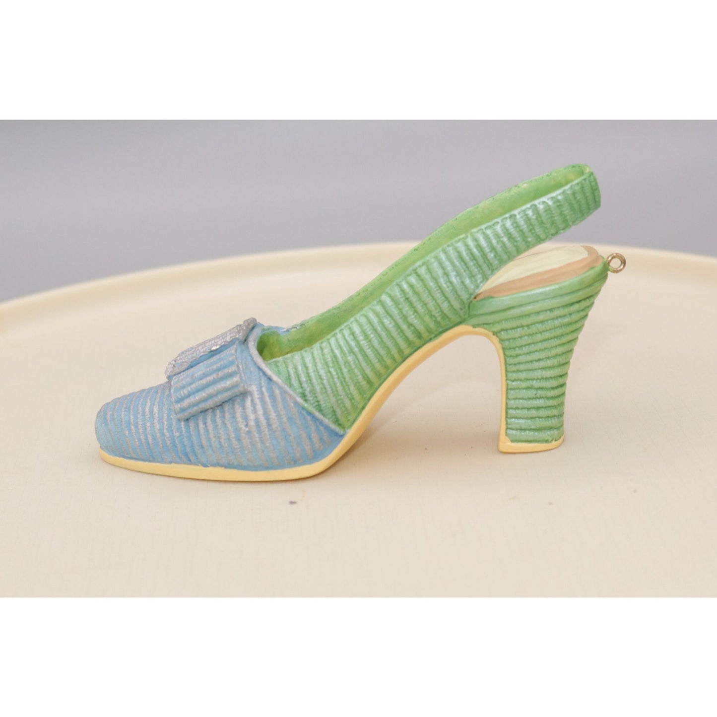 Vintage Shoe Resin Figurine Ornament Blue and Green Heel