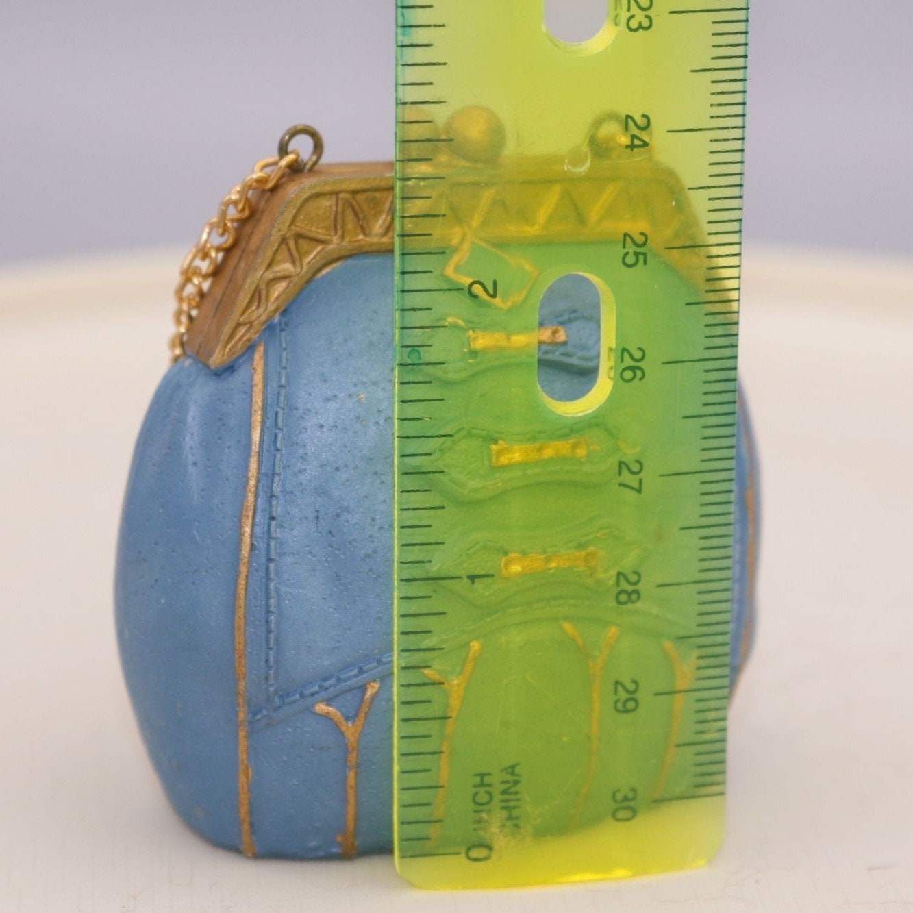 Vintage Miniature Handbag Figurine Blue and Gold Chain