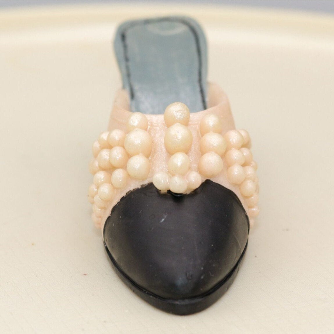 Vintage Miniature Shoe Figurine Pink Pearl and Black
