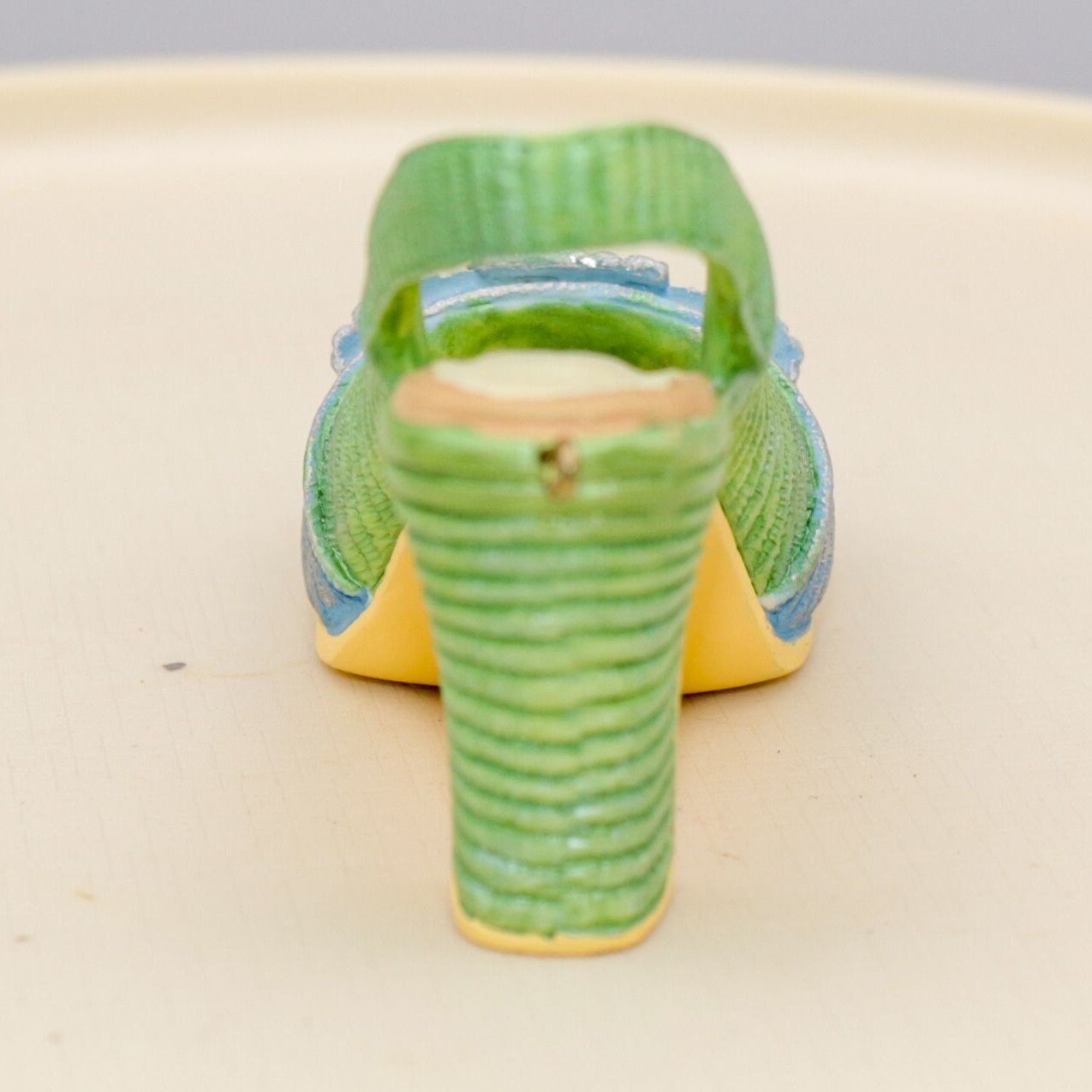 Vintage Shoe Resin Figurine Ornament Blue and Green Heel