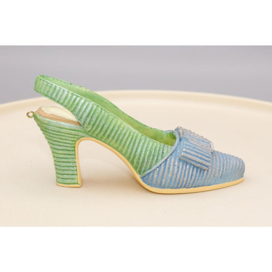 Vintage Shoe Resin Figurine Ornament Blue and Green Heel