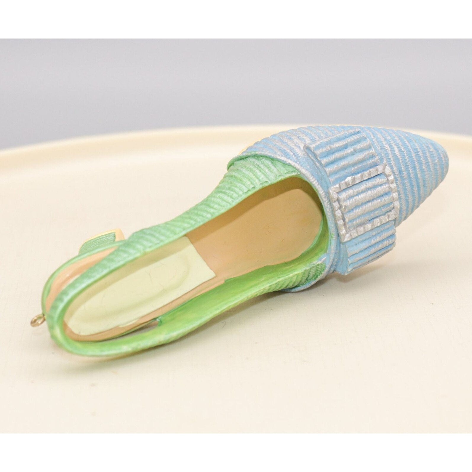 Vintage Shoe Resin Figurine Ornament Blue and Green Heel
